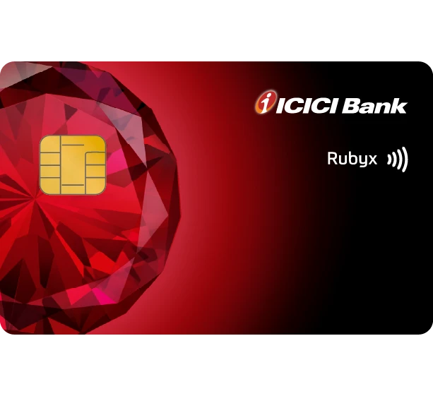 ICICI Bank Ruby contactless card highlighting exclusive rewards.